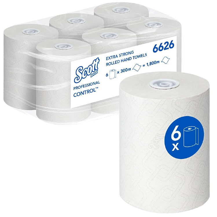 Handtuchrolle SCOTT CONTROL weiss, B 19.8cm x 300m, 1 lagig, Sack a 6 Rollen