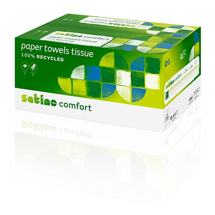 Papierhandtuch Satino Comfort hochweiss 2-lagig mit C-Falz 25x32cm, Karton à 3072 Stück