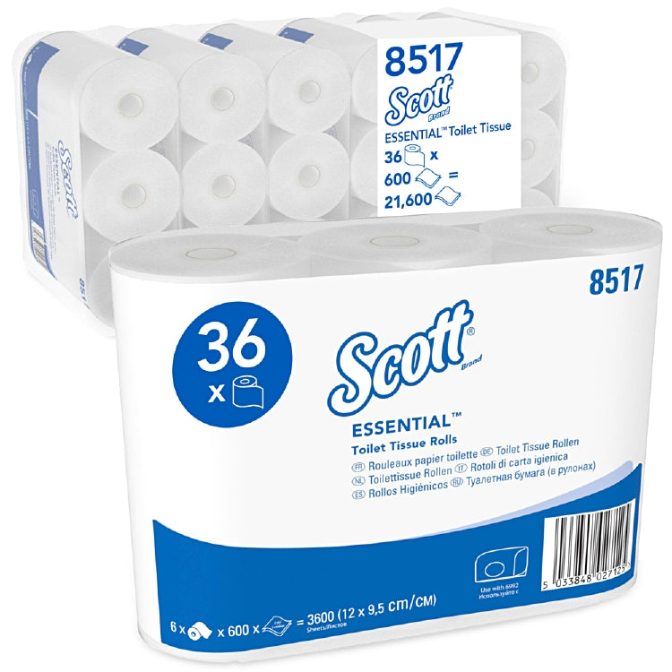 Toilettenpapier SCOTT weiss Rollen à 600 Blatt, D 10.4cm, 3-lagig, Sack à 6x6 Rollen